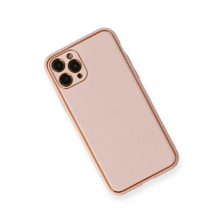 Mey İthalat®  iPhone 11 Pro Max Kılıf Coco Deri Silikon Kapak - Pembe