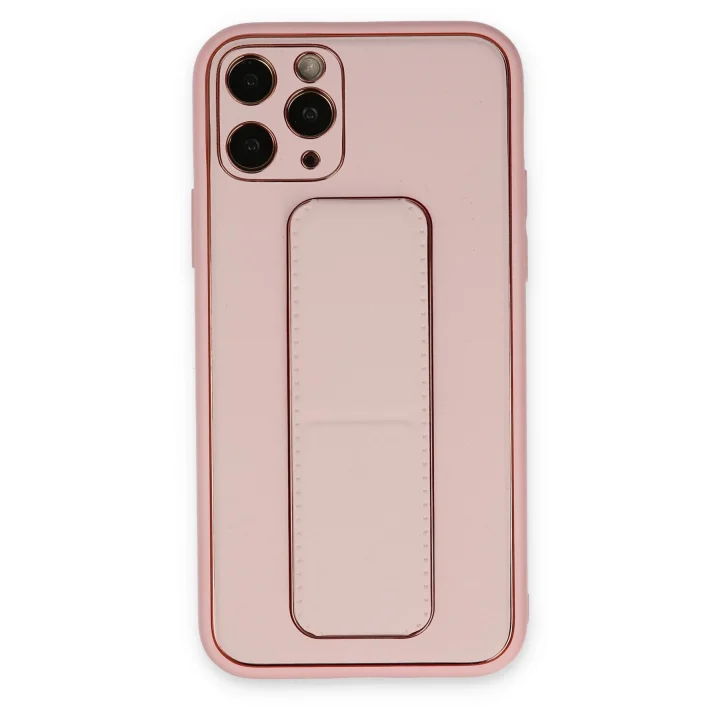 Mey İthalat®  iPhone 11 Pro Max Kılıf Coco Deri Standlı Kapak - Pembe