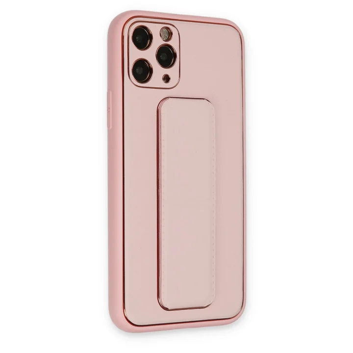 Mey İthalat®  iPhone 11 Pro Max Kılıf Coco Deri Standlı Kapak - Pembe