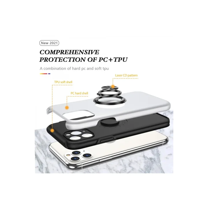 Mey İthalat®  iPhone 11 Pro Max Kılıf Elit Yüzüklü Kapak - Gümüş