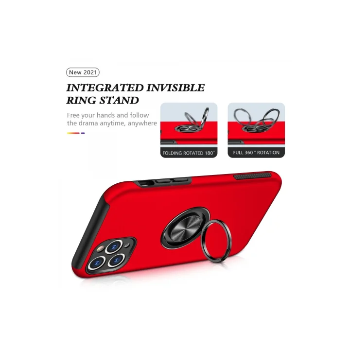 Mey İthalat®  iPhone 11 Pro Max Kılıf Elit Yüzüklü Kapak - Kırmızı