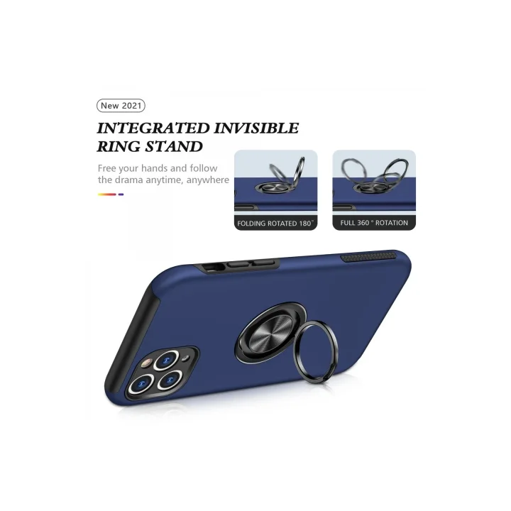 Mey İthalat®  iPhone 11 Pro Max Kılıf Elit Yüzüklü Kapak - Lacivert