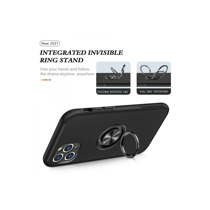 Mey İthalat®  iPhone 11 Pro Max Kılıf Elit Yüzüklü Kapak - Siyah