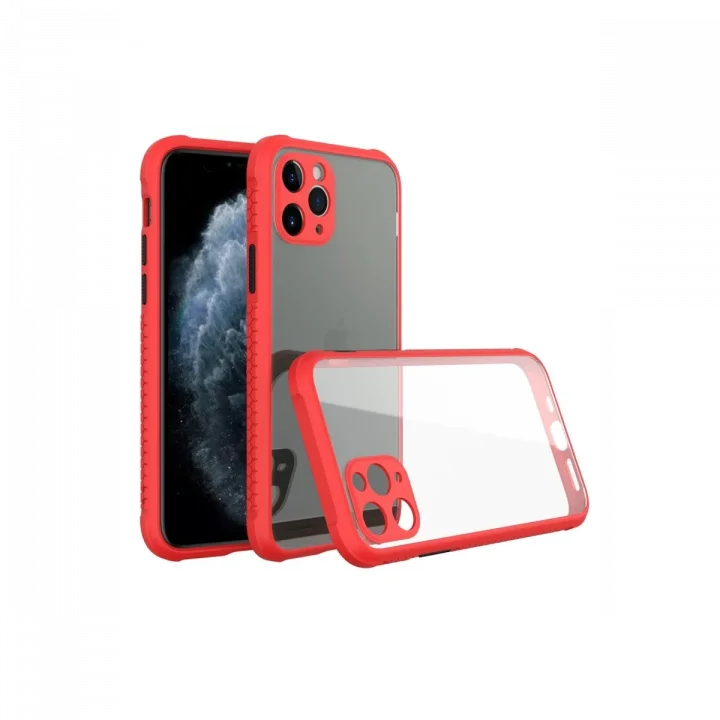 Mey İthalat®  iPhone 11 Pro Max Kılıf Miami Şeffaf Silikon - Kırmızı