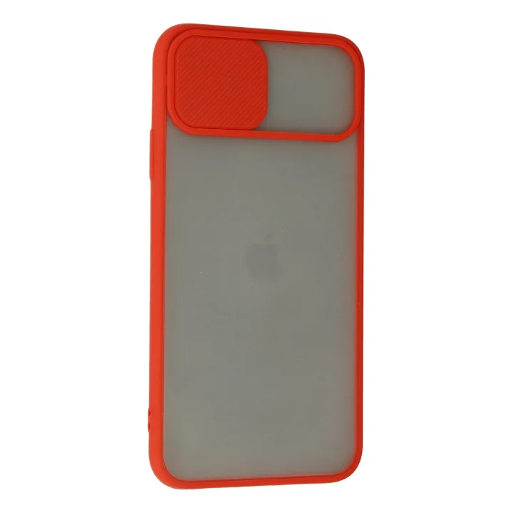 Mey İthalat®   iPhone 11 Pro Max Kılıf Palm Buzlu Kamera Sürgülü Silikon - Kırmızı