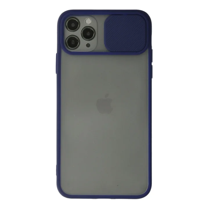 Mey İthalat®   iPhone 11 Pro Max Kılıf Palm Buzlu Kamera Sürgülü Silikon - Lacivert