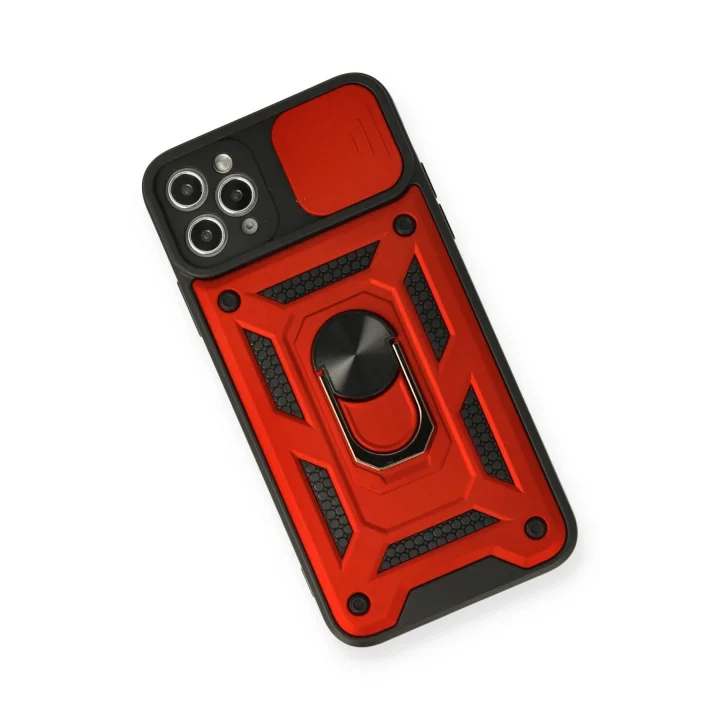 Mey İthalat®  iPhone 11 Pro Max Kılıf Pars Lens Yüzüklü Silikon - Kırmızı