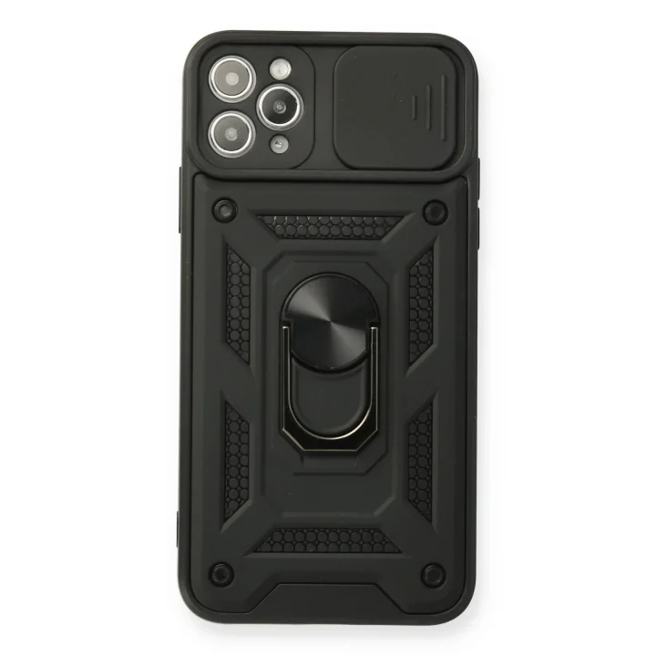 Mey İthalat®  iPhone 11 Pro Max Kılıf Pars Lens Yüzüklü Silikon - Siyah