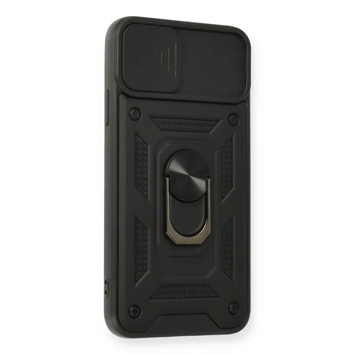 Mey İthalat®  iPhone 11 Pro Max Kılıf Pars Lens Yüzüklü Silikon - Siyah