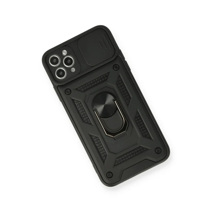 Mey İthalat®  iPhone 11 Pro Max Kılıf Pars Lens Yüzüklü Silikon - Siyah