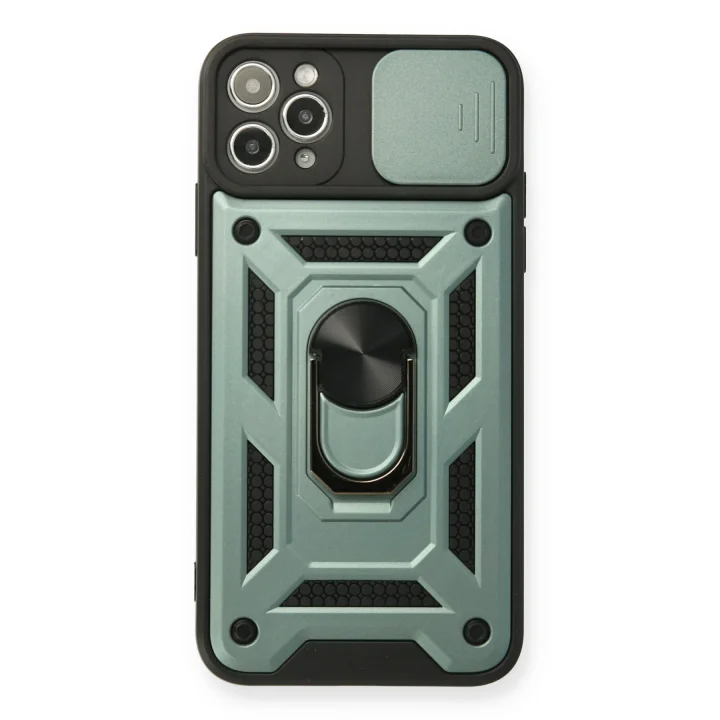 Mey İthalat®  iPhone 11 Pro Max Kılıf Pars Lens Yüzüklü Silikon - Yeşil