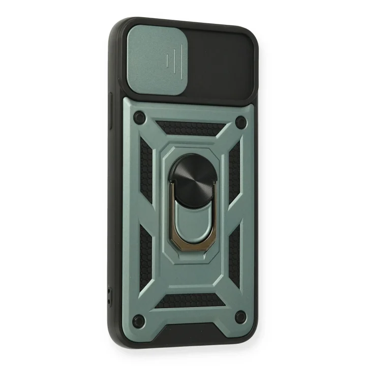 Mey İthalat®  iPhone 11 Pro Max Kılıf Pars Lens Yüzüklü Silikon - Yeşil