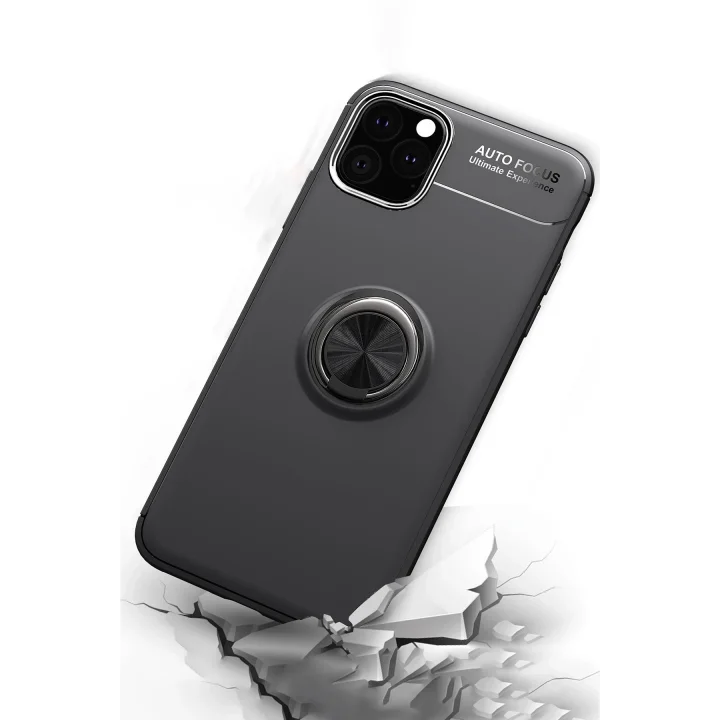Mey İthalat®   iPhone 11 Pro Max Kılıf Range Yüzüklü Silikon - Siyah-Kırmızı