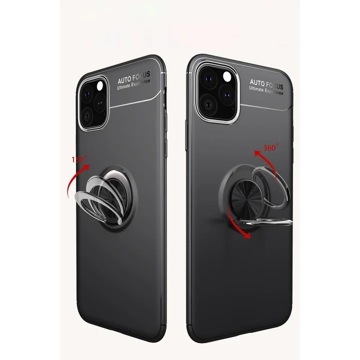 Mey İthalat®   iPhone 11 Pro Max Kılıf Range Yüzüklü Silikon - Siyah-Mavi