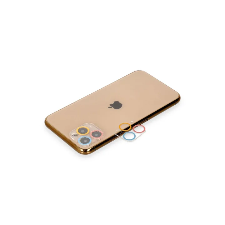 Mey İthalat®  iPhone 11 Pro Max Renkli Kamera Lens Koruma Cam - Pembe-Mavi