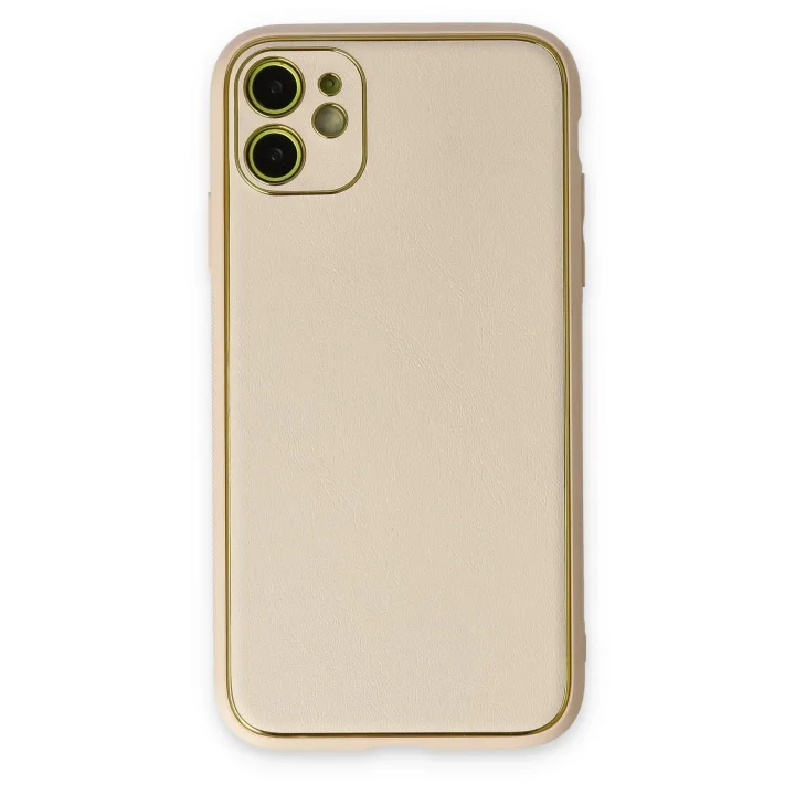 Mey İthalat®  iPhone 12 Kılıf Coco Deri Silikon Kapak - Gold
