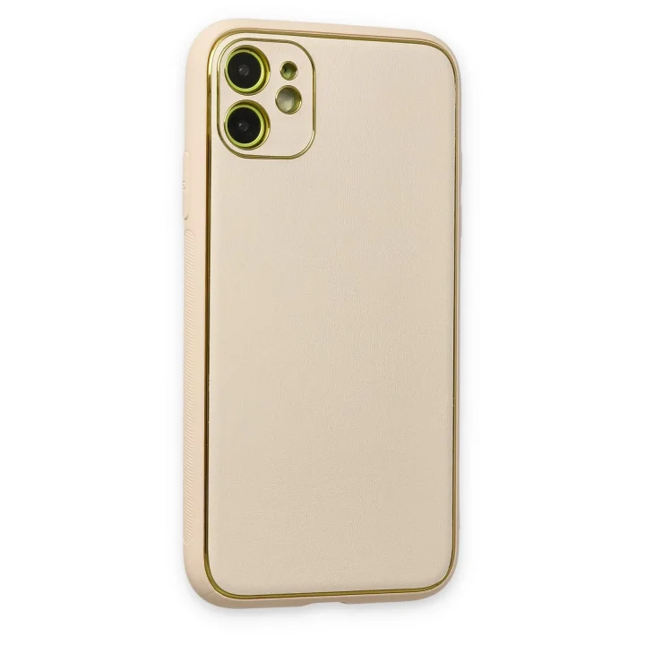 Mey İthalat®  iPhone 12 Kılıf Coco Deri Silikon Kapak - Gold