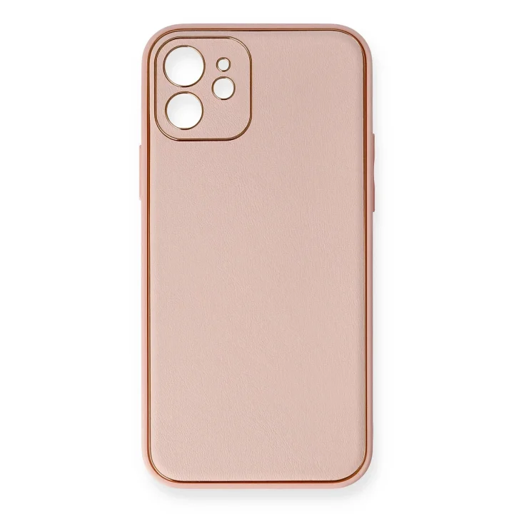 Mey İthalat®   iPhone 12 Kılıf Coco Deri Silikon Kapak - Pembe