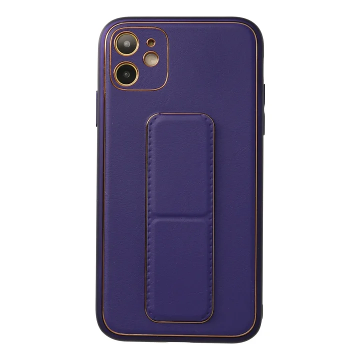 Mey İthalat®   iPhone 12 Kılıf Coco Deri Standlı Kapak - Mor