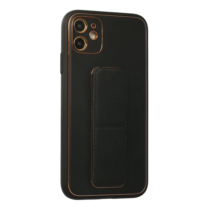 Mey İthalat®  iPhone 12 Kılıf Coco Deri Standlı Kapak - Siyah