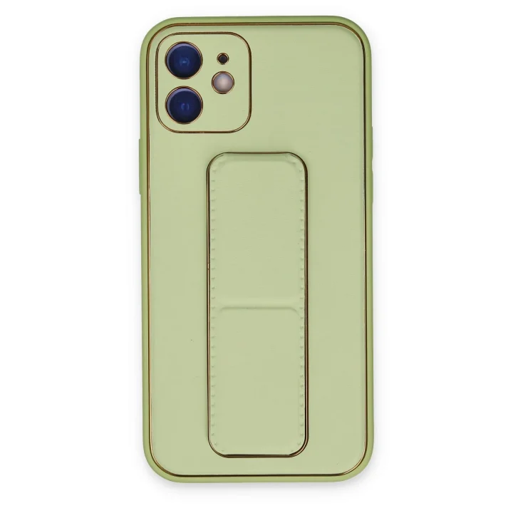Mey İthalat®  iPhone 12 Kılıf Coco Deri Standlı Kapak - Su Yeşili