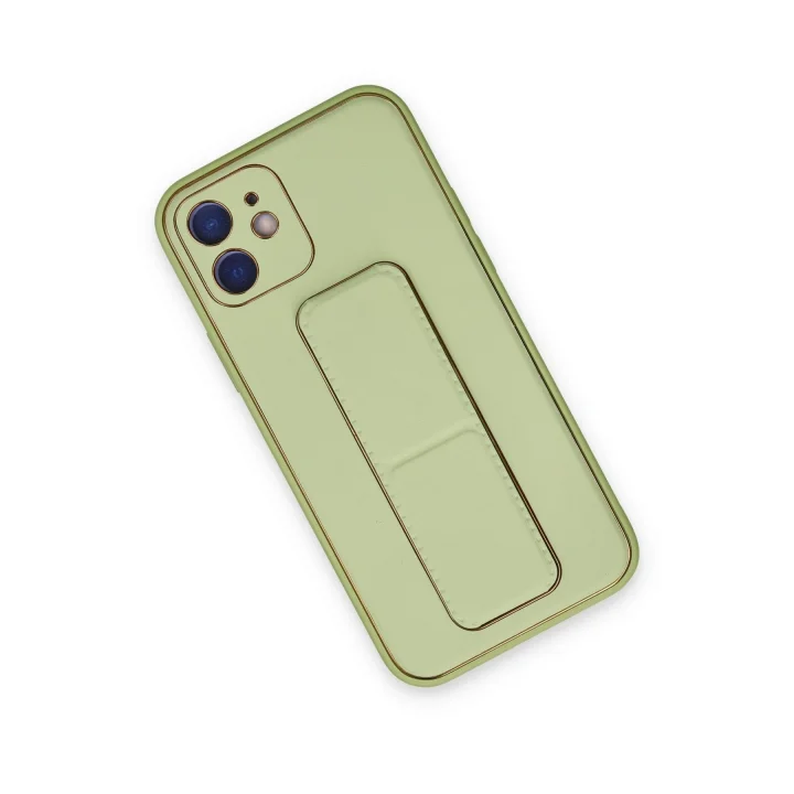 Mey İthalat®  iPhone 12 Kılıf Coco Deri Standlı Kapak - Su Yeşili