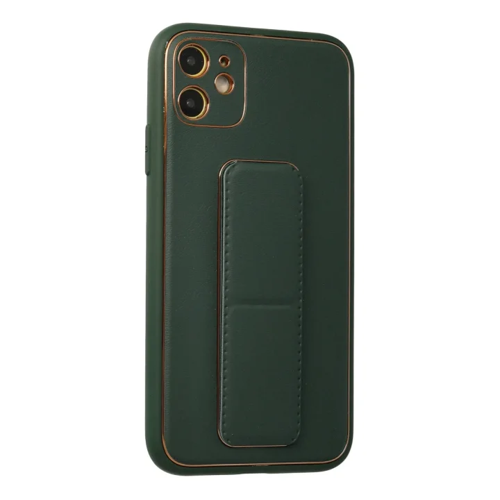Mey İthalat®  iPhone 12 Kılıf Coco Deri Standlı Kapak - Yeşil