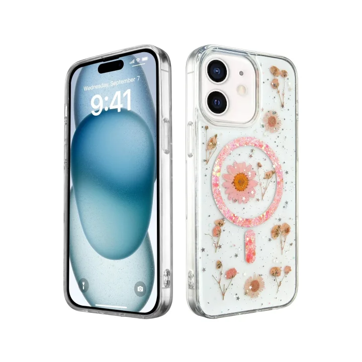 Mey İthalat®   iPhone 12 Kılıf Daisy Simli Magsafe Kapak - Pembe