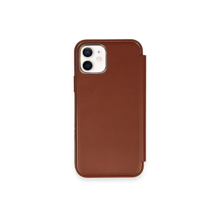 Mey İthalat®  iPhone 12 Kılıf Dolpin Kapaklı - Kahverengi