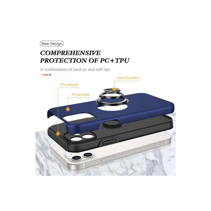 Mey İthalat®  iPhone 12 Kılıf Elit Yüzüklü Kapak - Lacivert