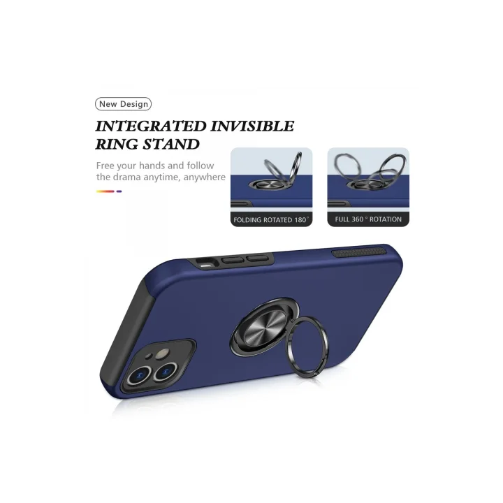 Mey İthalat®  iPhone 12 Kılıf Elit Yüzüklü Kapak - Lacivert