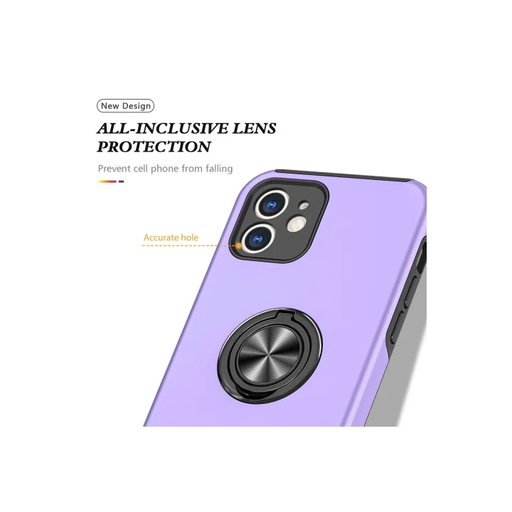 Mey İthalat®  iPhone 12 Kılıf Elit Yüzüklü Kapak - Mor