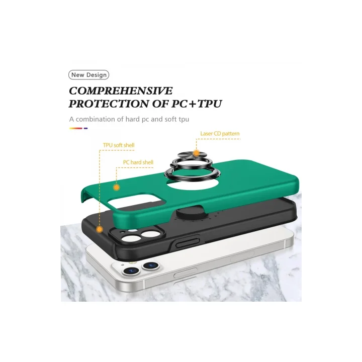 Mey İthalat®  iPhone 12 Kılıf Elit Yüzüklü Kapak - Yeşil