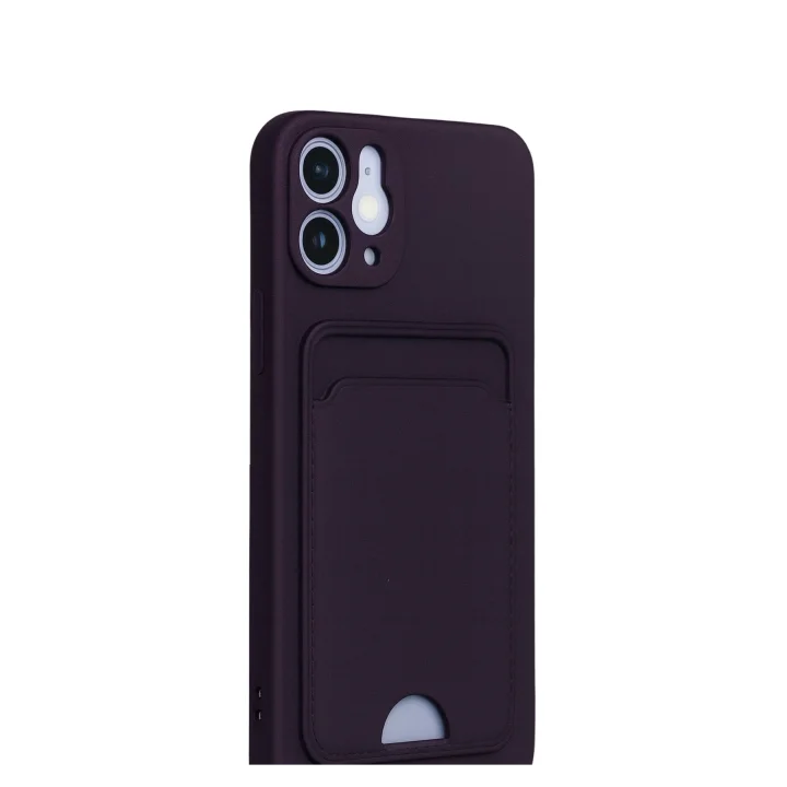 Mey İthalat®  iPhone 12 Kılıf Kelvin Kartvizitli Silikon - Derin Mor