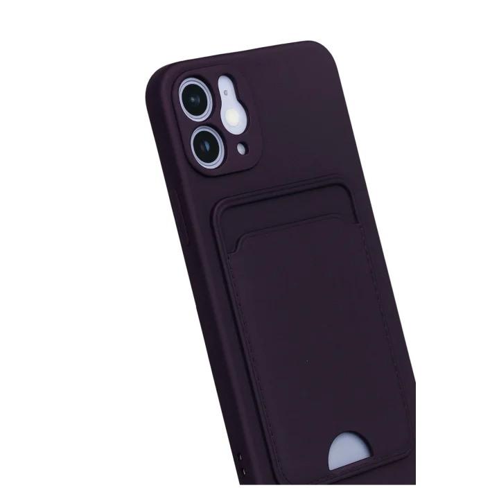 Mey İthalat®  iPhone 12 Kılıf Kelvin Kartvizitli Silikon - Derin Mor