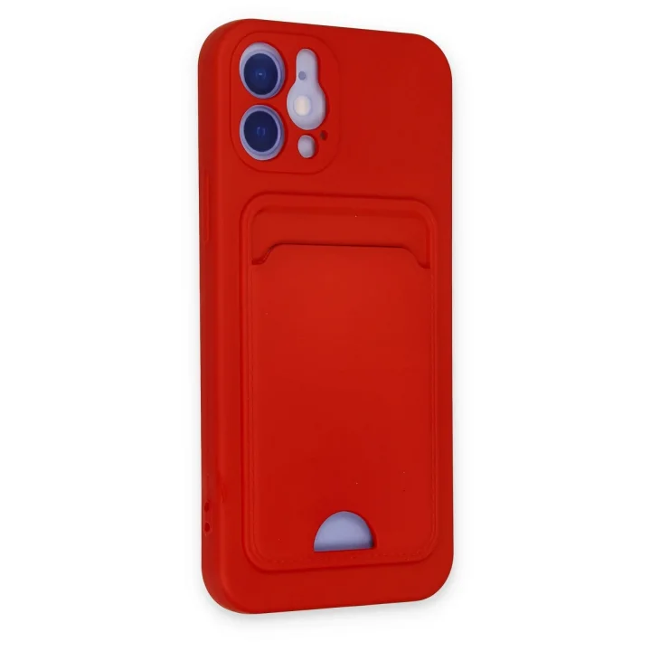 Mey İthalat®  iPhone 12 Kılıf Kelvin Kartvizitli Silikon - Kırmızı