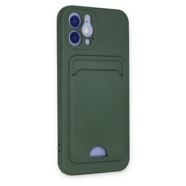 Mey İthalat®  iPhone 12 Kılıf Kelvin Kartvizitli Silikon - Koyu Yeşil