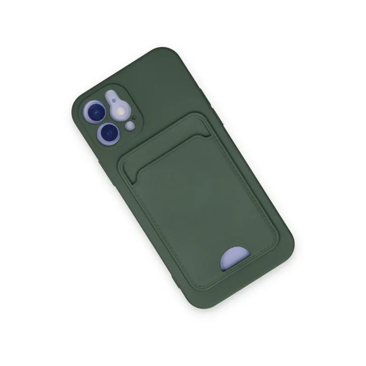 Mey İthalat®  iPhone 12 Kılıf Kelvin Kartvizitli Silikon - Koyu Yeşil