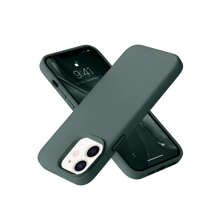 Mey İthalat®  iPhone 12 Kılıf Nano içi Kadife Silikon - Koyu Yeşil