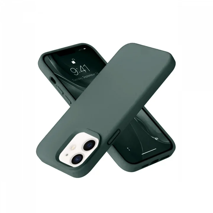 Mey İthalat®  iPhone 12 Kılıf Nano içi Kadife Silikon - Koyu Yeşil