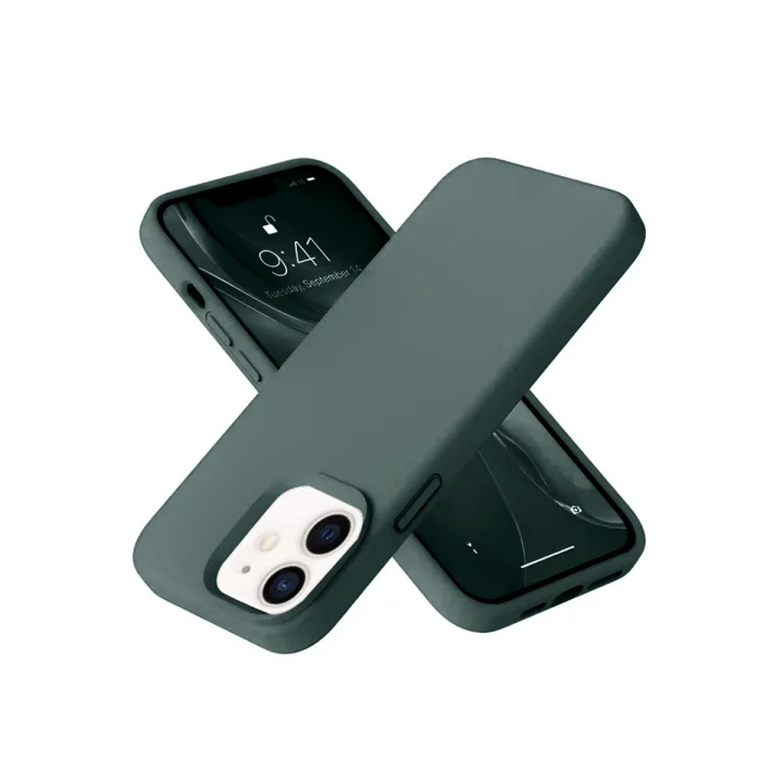 Mey İthalat®  iPhone 12 Kılıf Nano içi Kadife Silikon - Koyu Yeşil