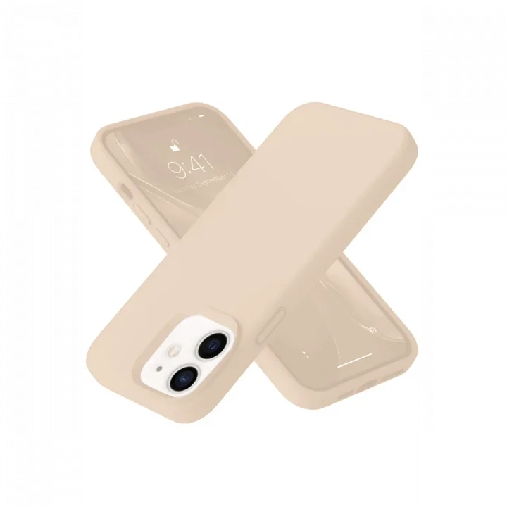 Mey İthalat®  iPhone 12 Kılıf Nano içi Kadife Silikon - Pudra