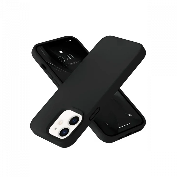 Mey İthalat®  iPhone 12 Kılıf Nano içi Kadife Silikon- Siyah