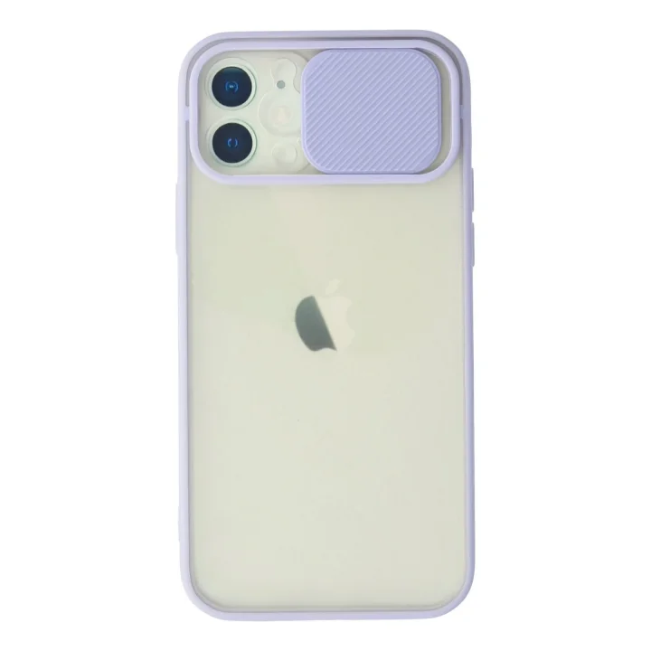 Mey İthalat®  iPhone 12 Kılıf Palm Buzlu Kamera Sürgülü Silikon - Lila