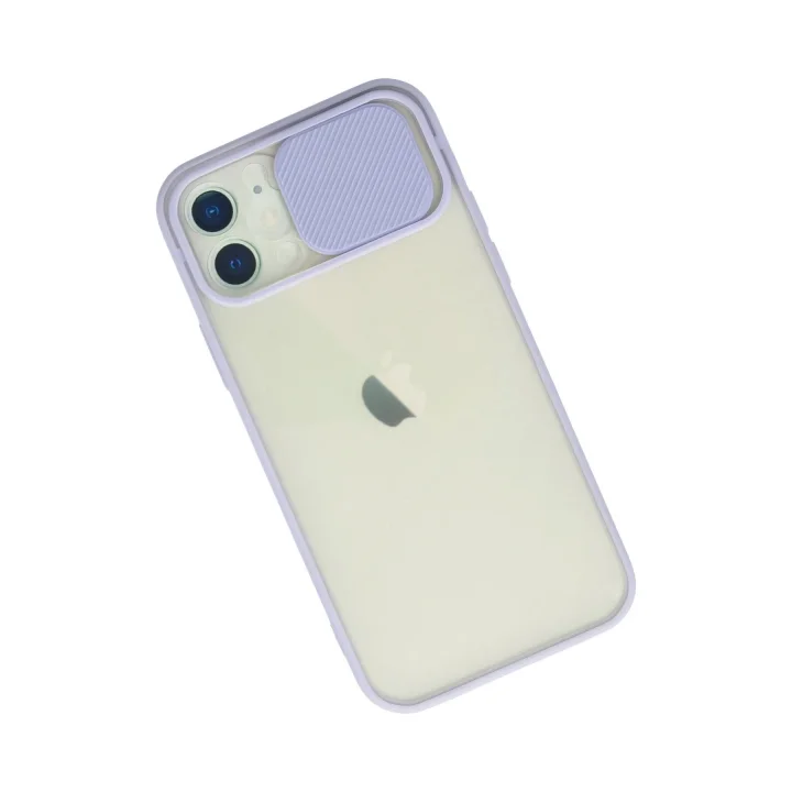 Mey İthalat®  iPhone 12 Kılıf Palm Buzlu Kamera Sürgülü Silikon - Lila