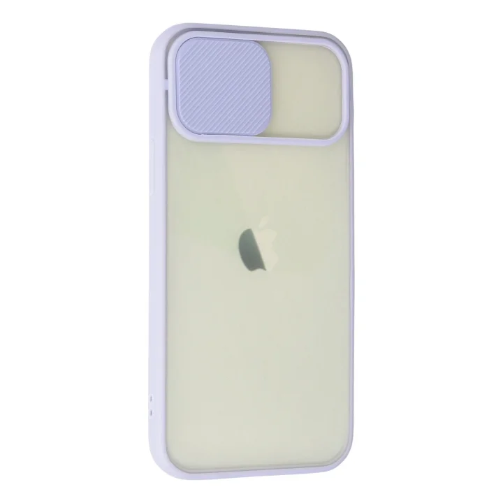 Mey İthalat®  iPhone 12 Kılıf Palm Buzlu Kamera Sürgülü Silikon - Lila