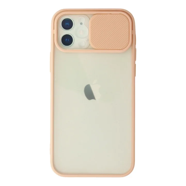 Mey İthalat®  iPhone 12 Kılıf Palm Buzlu Kamera Sürgülü Silikon - Pembe