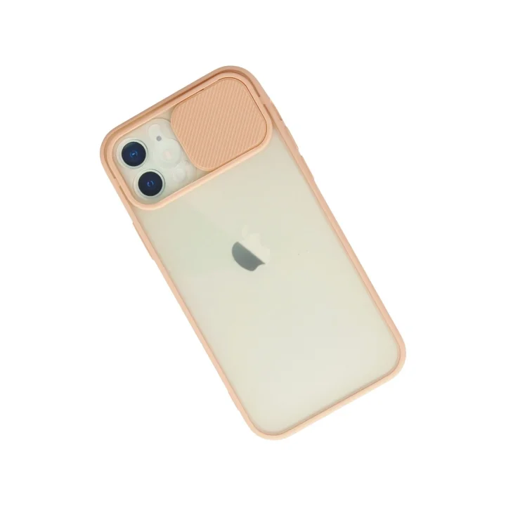 Mey İthalat®  iPhone 12 Kılıf Palm Buzlu Kamera Sürgülü Silikon - Pembe