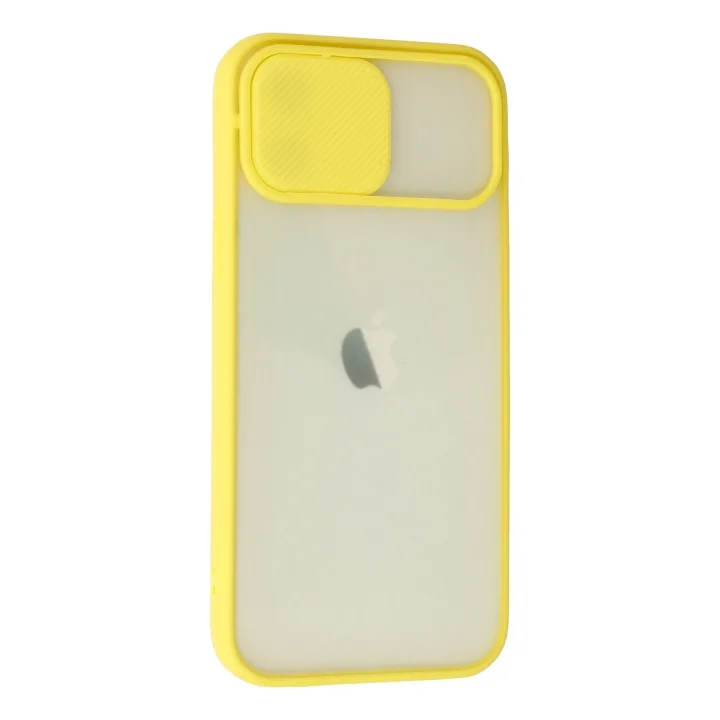 Mey İthalat®  iPhone 12 Kılıf Palm Buzlu Kamera Sürgülü Silikon - Sarı