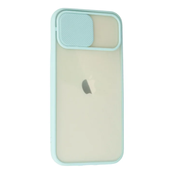 Mey İthalat®  iPhone 12 Kılıf Palm Buzlu Kamera Sürgülü Silikon - Turkuaz